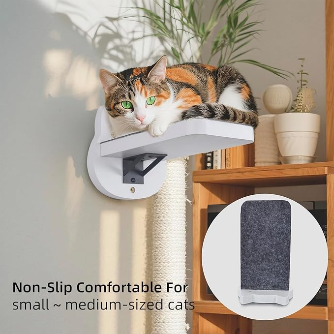 ESPETS White Painted Wooden Cat Wall Floating Steps Set of 3 - Wall Mounted Cat Floating Furniture Shelves and Perches, Sturdy Climber Stairs Ladders - Holds up 30lbs-PawvioPets