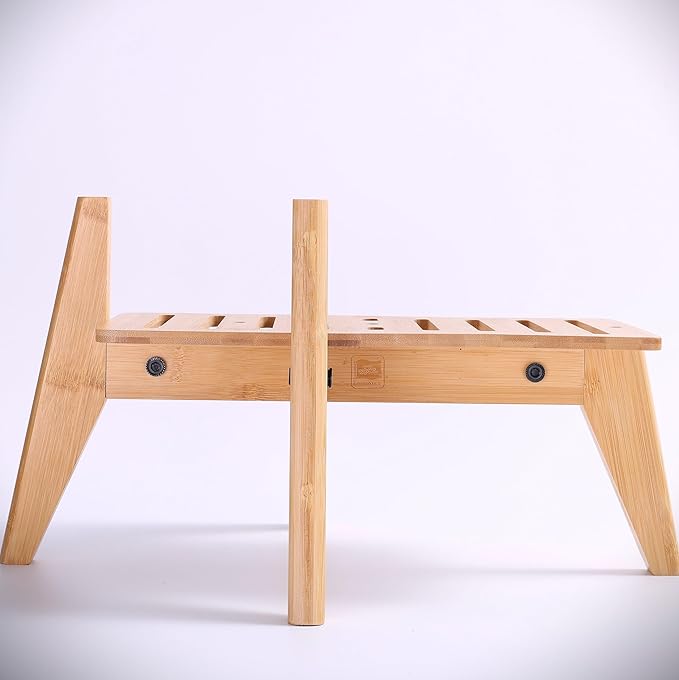 Dog Water Bowl Dispenser Stand - Compatible with Automatic and Gravity Water/Food Dispensers - Adjustable Width, Holds Various Sizes [See Photos for Measurements] - Bamboo-PawvioPets