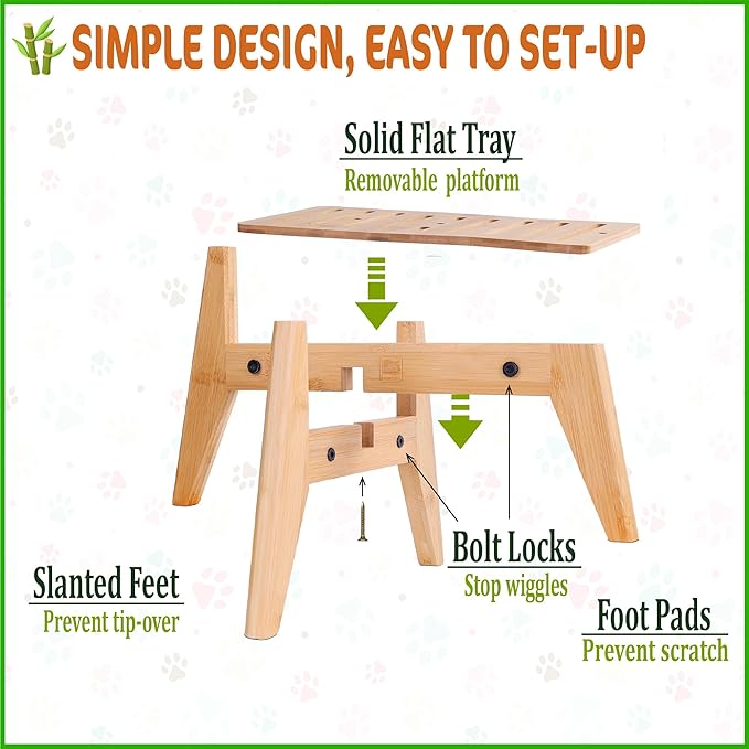 Dog Water Bowl Dispenser Stand - Compatible with Automatic and Gravity Water/Food Dispensers - Adjustable Width, Holds Various Sizes [See Photos for Measurements] - Bamboo-PawvioPets