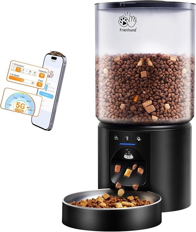 5L Automatic Cat Feeder with Sealed Outlet: 5G WiFi Automatic Dog Feeder with APP Control, Auto Cat Food Dispenser with Voice Recording for Pets, Detachable for Easy Clean - 21 Cup-PawvioPets