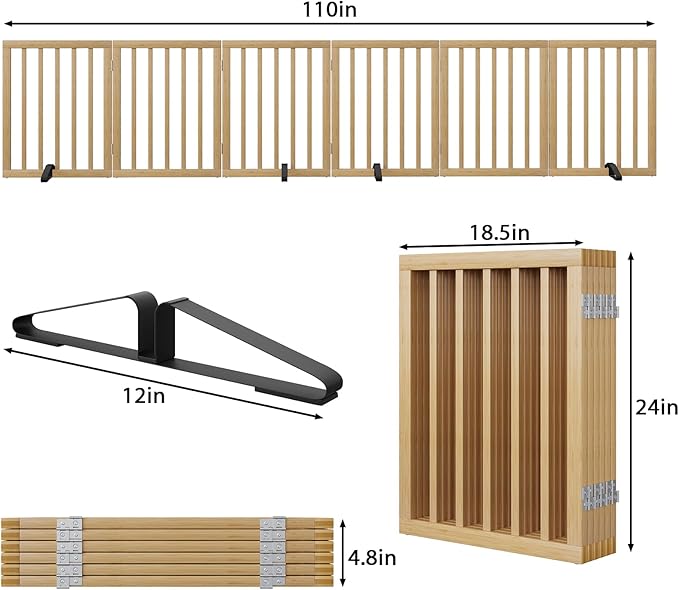 Extra Wide Dog Gates for Doorways, Bamboo Dog Gates for The House Stairs, Freestanding Pet Gates for Dogs, Doogie Puppy Fence Gate-PawvioPets