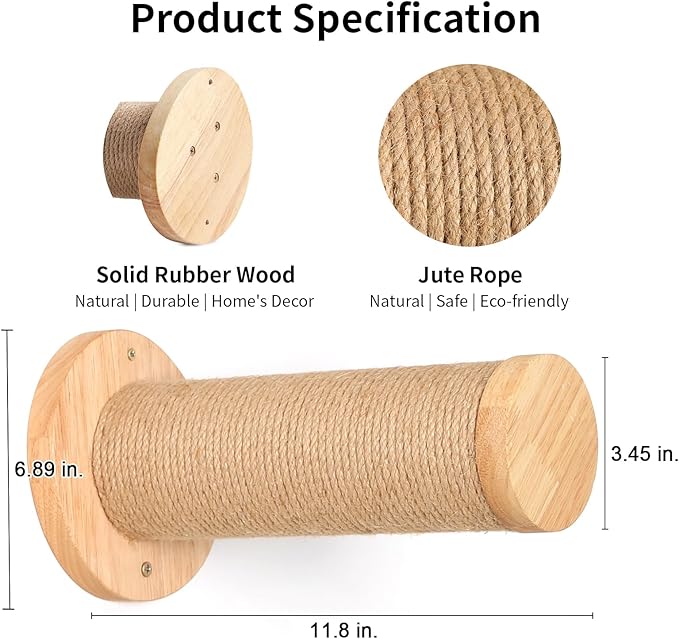 FUKUMARU Cat Wall Furniture, 11.8 Inch Cats Steps for Drywall, Kitten Stairs for Wall Mounted with Jute Scratching Kittens Shelf, 2 of Pack-PawvioPets