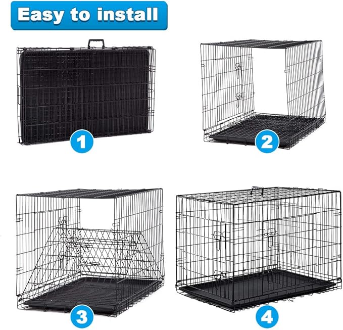 BestPet | Dog Crate | 36" | Black | Foldable Metal Kennel with Double Doors, Secure Slide-Bolt Latches, Leakproof Tray | Portable Dog Cage for Medium Sized Breeds | for Travel, Indoor & Outdoor Use-PawvioPets