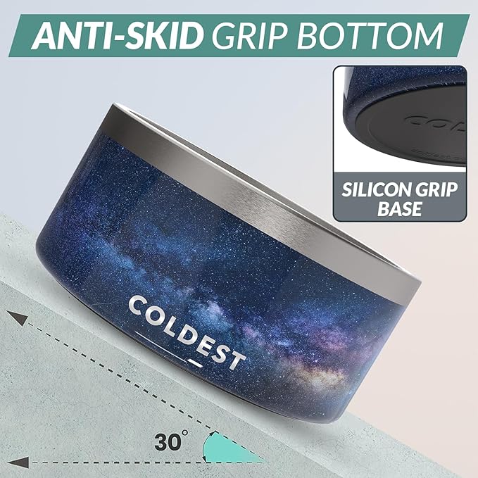 Coldest Dog Bowl - Anti Rust Metal, Non Slip, 3 Layers Insulated Stainless Steel Dog Bowls - Spill Proof & Heavy Duty - Water Bowl for Dogs, Cats & Pets, Dish Washer Safe (200 oz, Into The Beyond)-PawvioPets