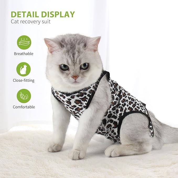 2 Packs Cat Surgery Recovery Suit Surgical Clothes Abdominal Wounds Anti-Licking Cat Bodysuit Onesie Substitute E-Collar& Cone-PawvioPets