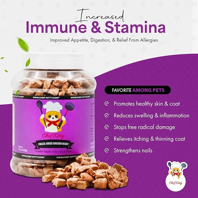 Freeze-Dried Chicken Heart Treats for Cats & Dogs – 100% Human Grade, Single Ingredient, High-Protein, Healthy Snack – No Additives or Preservatives – 2.6oz - Inspected & Tested in USA-PawvioPets