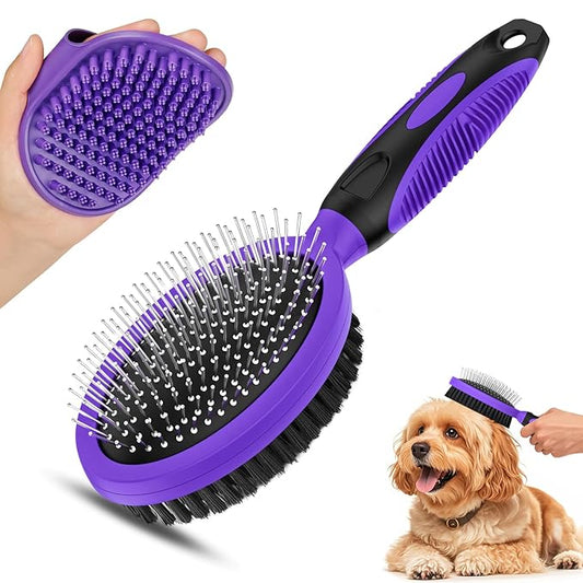 2PCS Pet Grooming Tools - Double-Sided Brush for Shedding and Bathing, Suitable for Short/Long Haired Dogs Cats and Horses, Deshedding Dog Brush, Mane & Tail Combs for Horses - Pet Supplies (Purple)-PawvioPets