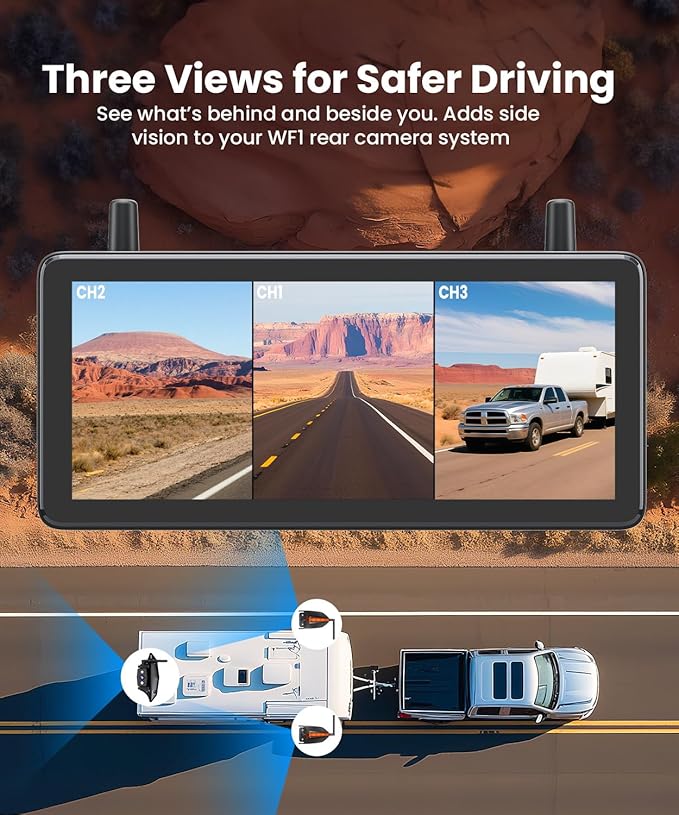 AUTO-VOX RV Backup Camera Wireless System: Left/Right Side Cameras, Adjustable Angle with IR Night Vision, IP69K Waterproof, Works Only with WF1, for Class A/B/C Motorhome, 5th Wheel, Travel Trailer-PawvioPets
