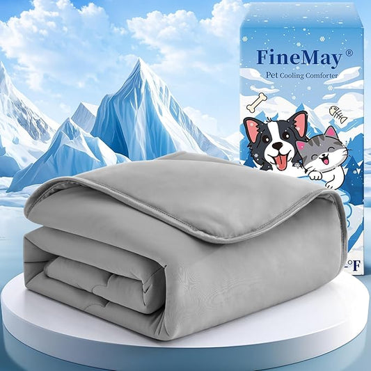 Cooling Blanket for Dogs, Lightweight & Durable Dog Cooling Mat, Q-MAX>0.45 Soft Breathable Pets Comforter for Couch, Bed & Car Essential - Light Grey 30x40 Inches-PawvioPets