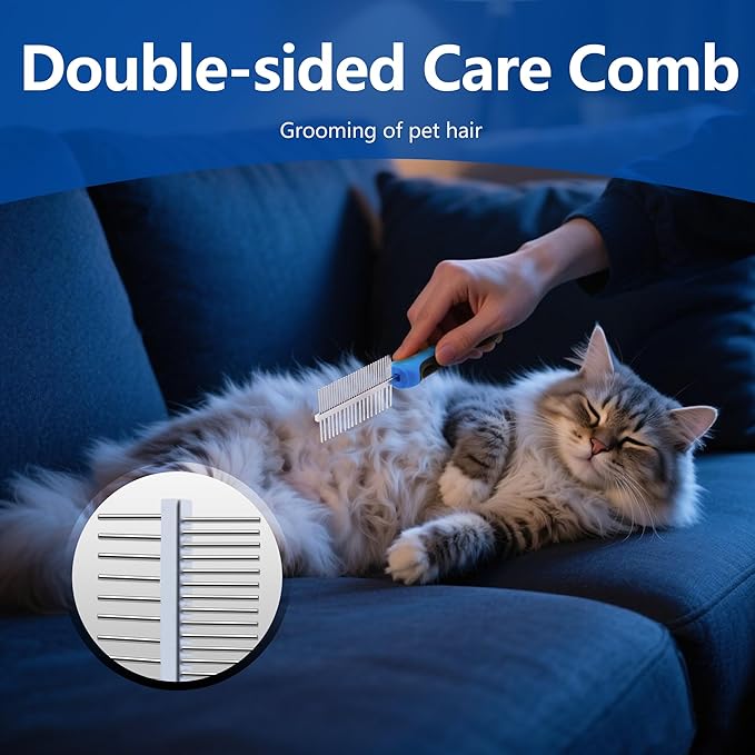 2-in-1 Shedding Brush and Detangling Comb Combo,Small Dog Stripping Brush, Dog and Cat Grooming Comb, 17 Stainless Steel Teeth Remove Tangled Hair, Pet Grooming Tools-Small-PawvioPets