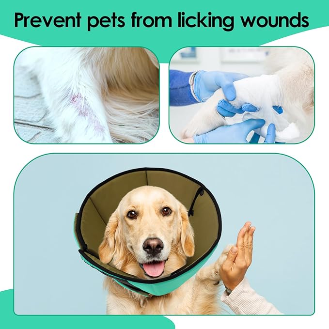 Dog Recovery Collar Cone for Medium Dogs, Adjustable Dog Cone Alternative After Surgery for Dogs to Stop Licking, Breathable Soft Cone for Medium Large Dogs, Green M-PawvioPets
