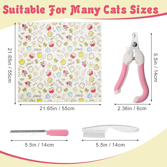 4p Cat Wrap for Cutting Nails Set, Self-Adhesive Cat Wrap Comfortable & Soft Cat Grooming Wrap Suitable for Many Cat Sizes Cat Burrito Wrap for Trimming Nails-PawvioPets
