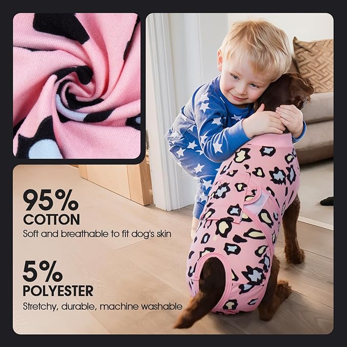 FUAMEY Recovery Suit for Dogs After Surgery,Soft Breathable Dog Bodysuit E-Collar & Cone Alternative Surgical Suit,Male Female Dog Neuter Spay Suits Anti Licking Wounds Onesie Pink Leopard XS-PawvioPets