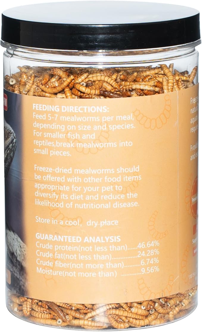 Freeze Dried Mealworms 6 Oz - High Protein Pet Food for Reptiles, Bearded Dragons, Birds & Hedgehogs - Nutrient-Packed Treat for Lizards, Geckos, Turtles, Chickens-PawvioPets