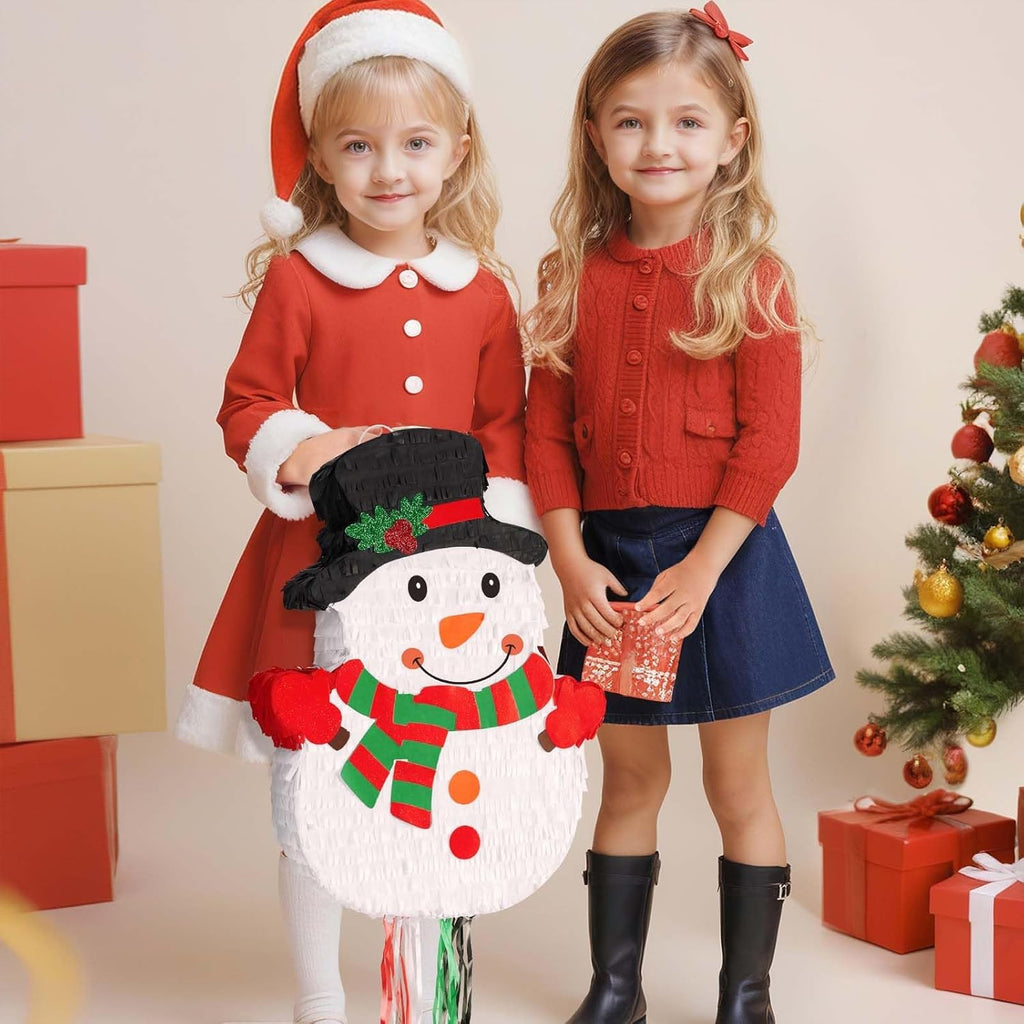 WERNNSAI Christmas Snowman Pinata - Christmas Decorations Snowman Party Game for Kids Merry Xmas Party Decor Supply Winter Festival Gift Favor White Snowman Pinata Large Pull String with Blindfold Bat