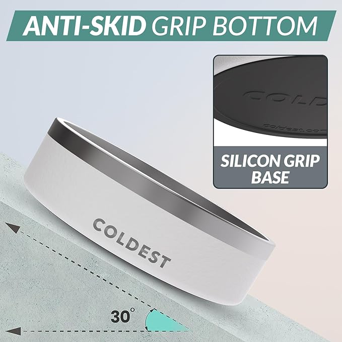 Coldest Dog Bowl - Anti Rust Metal, Non Slip, 3 Layers Insulated Stainless Steel Dog Bowls - Spill Proof & Heavy Duty - Water Bowl for Dogs, Cats & Pets, Dish Washer Safe (42 oz, Epic White)-PawvioPets