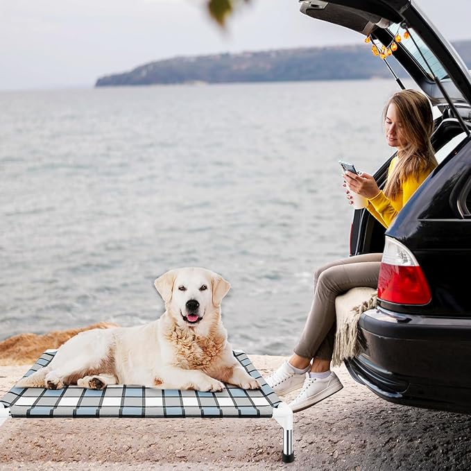 Elevated Outdoor Raised Dog Bed Outdoor Dogs Bed Lifted Pet Bed Dog Cot for Medium Pet Taste Life, Start with A Pet Bed 34'' x 26'' x 6.5''-PawvioPets