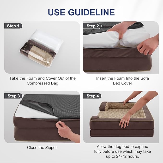 FURTIME Orthopedic Dog Bed for Medium Dogs - Washable Dog Sofa Beds Medium, Supportive Foam Pet Bed with Removable Washable Cover, Waterproof Lining and Nonskid Bottom, Khaki-PawvioPets