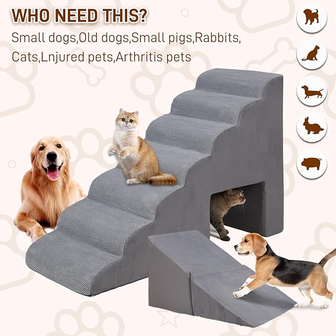 Dog Stairs & Steps for High Beds 30-36 inches High Tall, LitaiL 33inch 7 Steps Pet Stairs/Steps for High Beds Small Large Dogs, Non-Slip Dog Ramps/Ladder for Old Dogs/Cats-PawvioPets