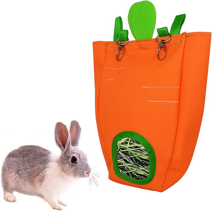 GKYZBB Rabbit Hay Feeder Bag for Cage Guinea Pig Timothy Hay Dispenser Storage Manger Hanging Large Less Waste for Bunny（Carrot）-PawvioPets