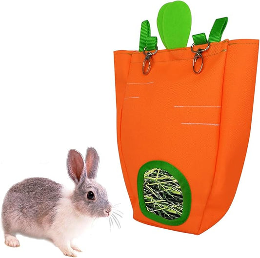 GKYZBB Rabbit Hay Feeder Bag for Cage Guinea Pig Timothy Hay Dispenser Storage Manger Hanging Large Less Waste for Bunny（Carrot）-PawvioPets