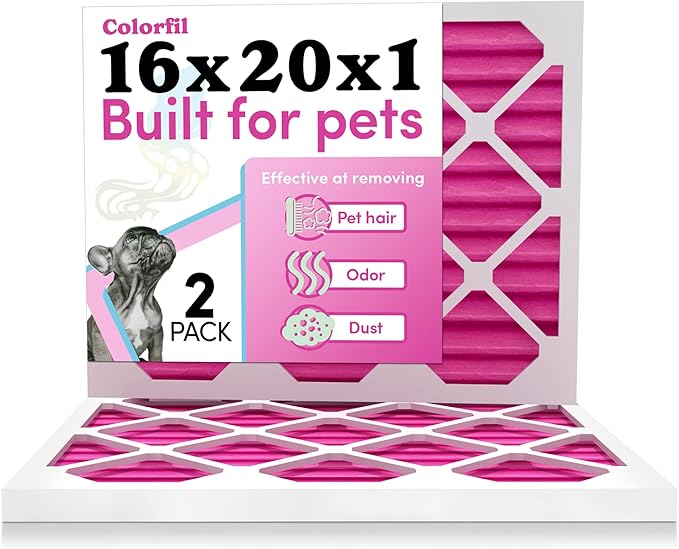 Colorfil 16x20x1 Air Filter (2-Pack) | Made in the USA | Color Changing | Remove Cat and Dog Odor | MERV 8 for Pet Hair Dander and Dust | 15.5"x19.5"x0.75" Exact Size-PawvioPets
