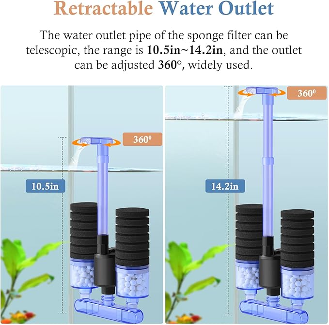 FEDOUR Aquarium Sponge Filter with Water Pump, Quiet Electric Biochemical Filter, with 4pcs Filter Sponge and Ceramic Balls, for up to 40Gallon Fish Tank, Turtle Tank, Shrimp Tank-PawvioPets