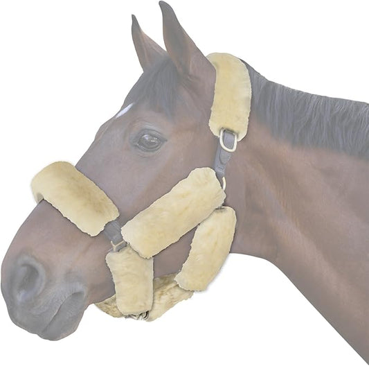 ECP Equine Comfort Products Merino Sheepskin Halter Fleece Set for Horses, 100% Natural Wool, Chafe Protection, Breathable Relief & Cushioned Comfort, Machine Washable, 9-Piece Set, Cream-PawvioPets