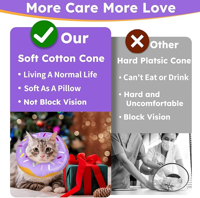 Cat Cone Collar Soft, Cat Recovery Collar for Wound Healing Cute Donut Adjustable Kitten Cones to Stop Licking Comfortable Lightweight Neck Elizabethan Collars for Kittens After Surgery-PawvioPets