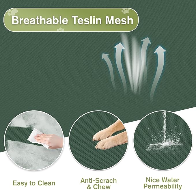 Elevated Dog Bed 42 Inch - Breathable Raised Pet Bed for Large Dogs, Waterproof Dog Cot Bed Easy to Assemble, Durable Portable Pet Cot with Non-Slip Feet, Green-PawvioPets