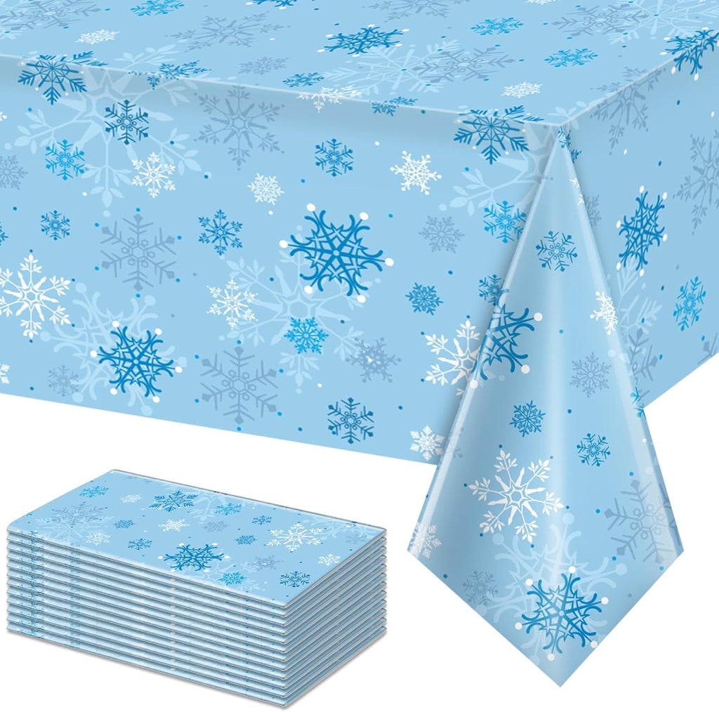 12 Pieces Christmas Snowflake Party Tablecloth Decorations,Plastic Ice Blue and White Winter Wonderland Table Cover for Winter Christmas Birthday Holiday Party Decorations and Supplies,54x108 inch