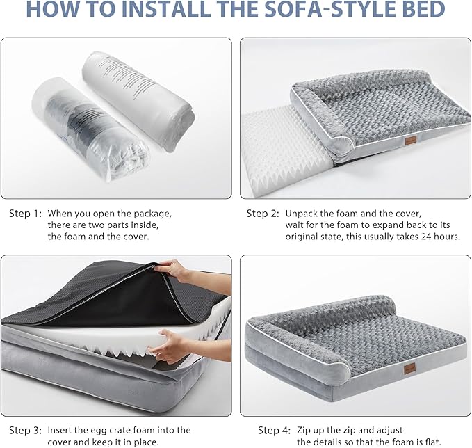 BFPETHOME Orthopedic Dog Bed for Large Dogs-Big Waterproof Sofa Dog Bed with Removable Washable Cover, Washable Pet Bed with Waterproof Lining and Nonskid Bottom,Pet Bed for Large Dogs-PawvioPets