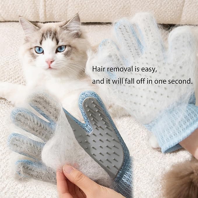 2 Pcs [2-in-1] Pet Hair Removal Gloves - Five Finger Massage Design Pet Beauty Gloves, Suitable for pet dogs and cats to prevent hair tanglings (Blue)-PawvioPets
