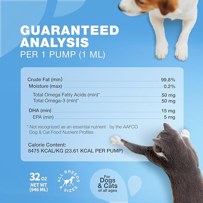 Fish Oil for Dogs and Cats - Skin and Coat Support Supplement for Pets - Omega 3 6 9 Fatty Acids - Itchy Skin, Shedding, Immunity, Joint - EPA DHA - Wild Caught Salmon and Pollock Food Topper-PawvioPets