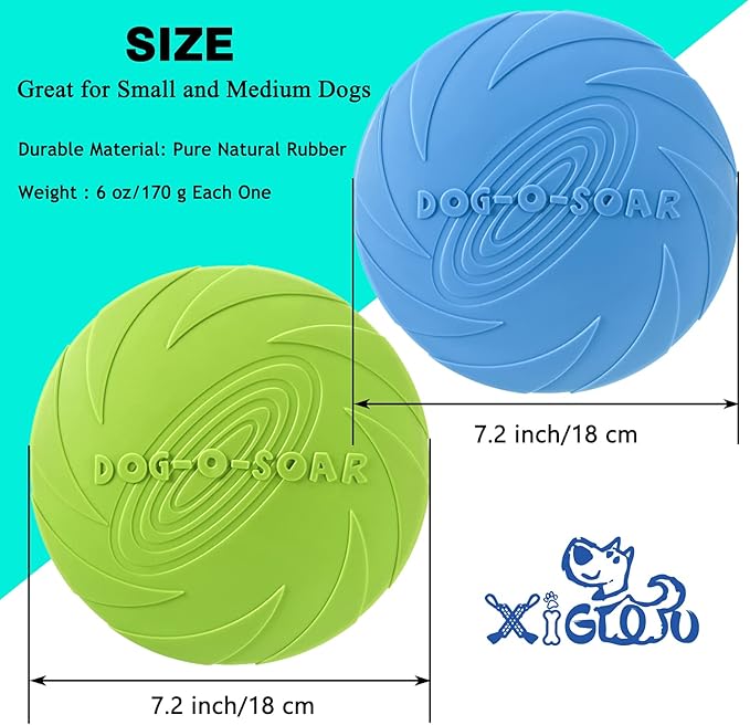 Dog Flying Disc, 2 Pack Dog Flyer Toys, Soft Rubber Interactive Lightweight Flying Disc Dog Toy for Small Large Dogs - Floats in Water & Safe on Teeth, 7.2 inch.-PawvioPets