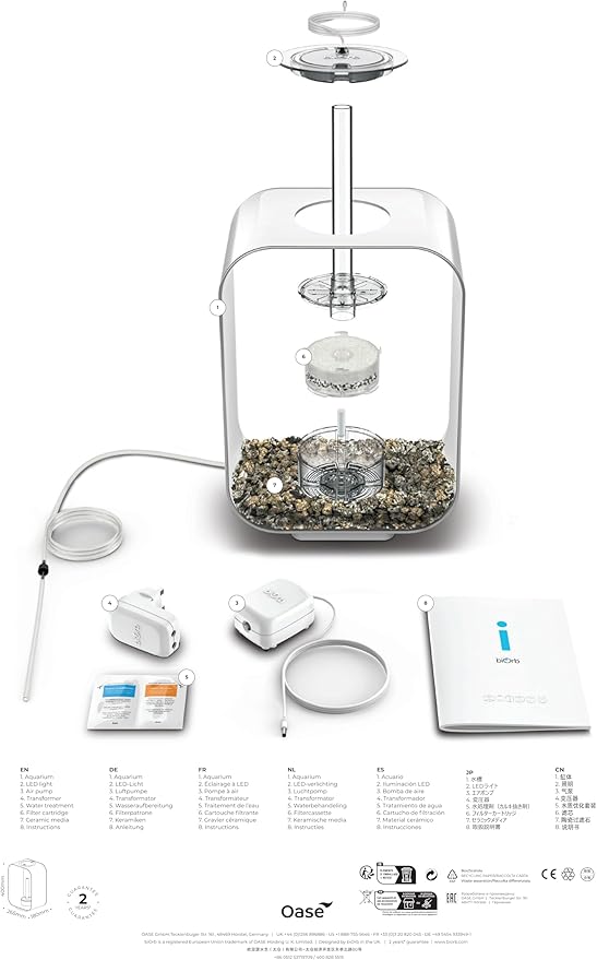 biOrb Life 15 Acrylic 4-Gallon Aquarium with Multi-Color Remote-Controlled LED Lights Modern Compact Tank for Tabletop or Desktop Display, Transparent-PawvioPets