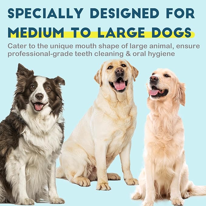 Dog Toothbrush Kit 4 Pack, 10,000 Ultra-Soft Bristles, Dog Tooth Brush for Medium to Large Dogs & Cats, Pet Tooth Brushing Kit for Easy Dental Cleaning, 2 Black Wave Head & 2 White Flat Head-PawvioPets