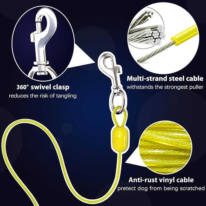 30ft Wall Mount Retractable Dog Tie Out Cable for Small to Large Dogs Between 20-75 lbs, Patented Retractable Dog Lead Great for Yard/Garden - Durable for 70,000 Cycles (Black, 30ft)-PawvioPets