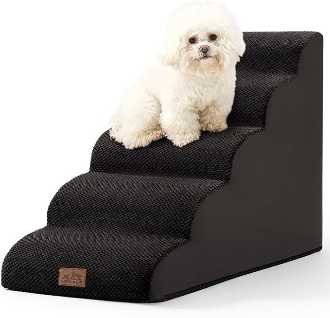 Dog Stairs for High Bed 22.6" H, Small Dog Step for Puppy, Older or Cat, Curved Ramp for Car, Ladder with High Density Foam, Lightweight, Durable, 15.7x33x22.6 inch, 5 Step, Black-PawvioPets