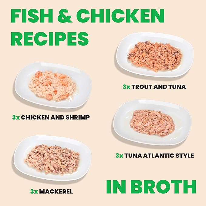 Almo Nature: HQS Natural Cat Pack 2 - (12) 2.47oz Can, Adult Cat Wet Canned Food - 3 Each: Atlantic Tuna, Mackerel, Trout & Tuna, Chicken & Shrimp-PawvioPets