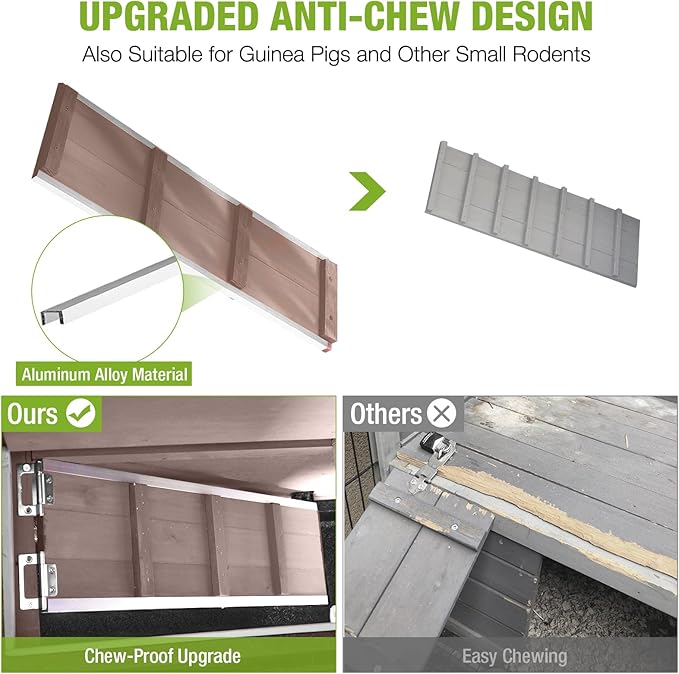 2-Story Rabbit Hutch Indoor Bunny Cage Wooden Guinea Pig House with Chew-Proof Ramp, Leakproof Slide-Out Trays, Lockable Caster Wheels for 1-3 Rabbits (Brown)-PawvioPets