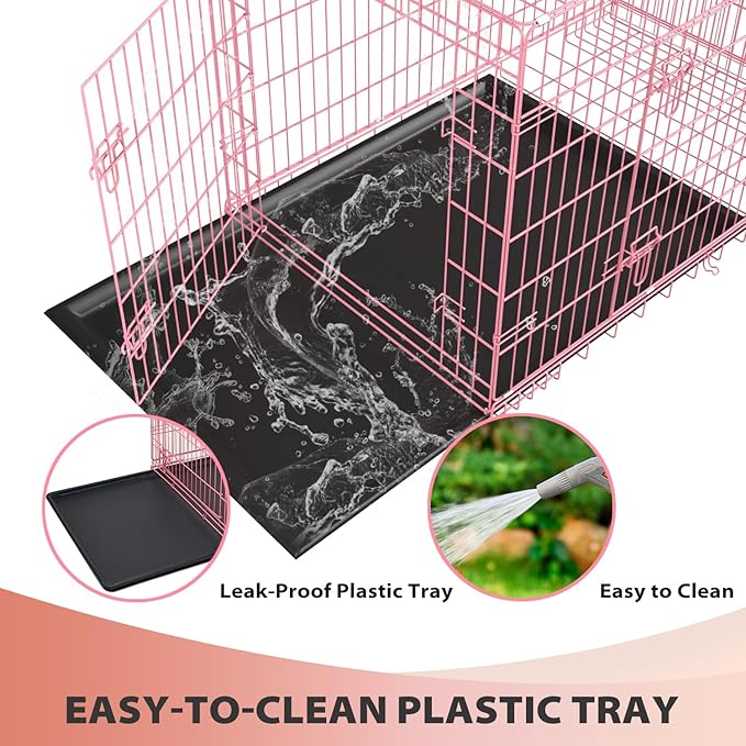 BestPet | Dog Crate | 24" | Pink | Foldable Metal Kennel with Double Doors, Secure Slide-Bolt Latches, Leakproof Tray | Portable Dog Cage for Small Breeds | for Travel, Indoor & Outdoor Use-PawvioPets
