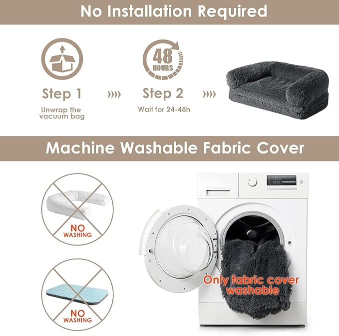 EHEYCIGA Foldable Human Dog Bed, Orthopedic Memory Foam Human Sized Dog Bed, Waterproof Pet Bed for People, Faux Fur Pet Couch for Adult, Dark Grey, 72"x44"x11"-PawvioPets