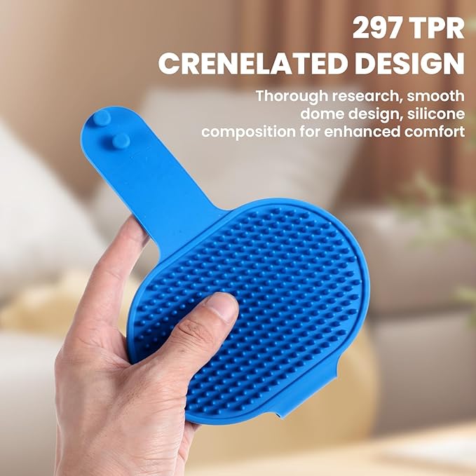 4Pcs Silicone Cat Grooming Brush Set, Multi-Functional Cat Self Groomer for Indoor Cats, Wall Mounted Face Scratchers, Grooming Strap Pad for Sofa & Chair Legs (Blue, Red)-PawvioPets