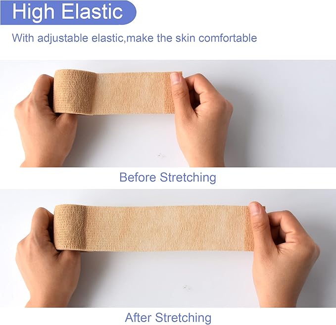 9 Pack 2" x 5 Yards Self Adhesive Bandage Wrap Self Stick Wrap for Ankle, Wrist, Finger, Sports, Breathable Cohesive Vet Tape for Pets (Skin Color)-PawvioPets