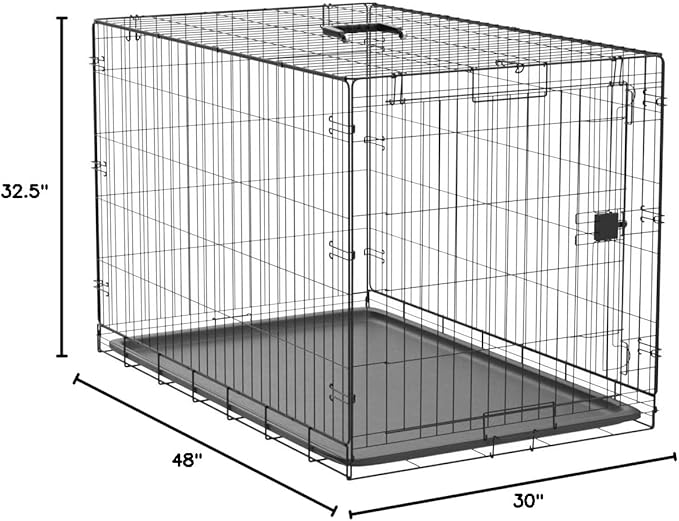 Amazon Basics Durable, Foldable Metal Wire Dog Crate with Tray, Single Door, 48 x 30 x 32.5 in, Black-PawvioPets