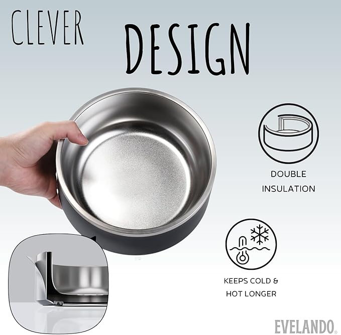 EVELANDO® Premium Dog Food Bowl 32 oz Stainless Steel 4 Cups Small Medium Dog Bowls Non Slip & BPA-Free S M L Pet Water Bowl Platos para Perros Indoor Outdoor Pet Dish Feeder Water and Food Dish-PawvioPets