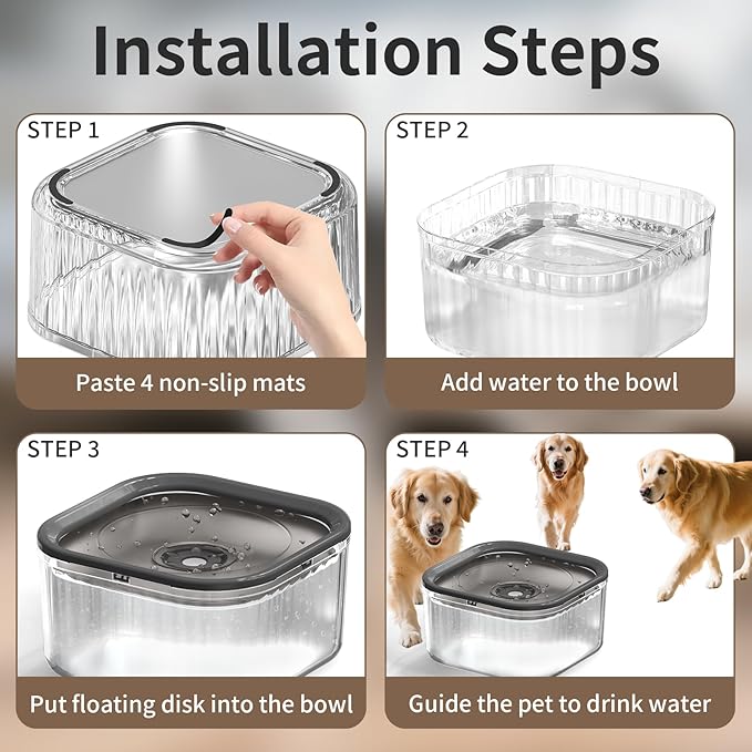 3L Dog Water Bowl No Spill 101oz Large Capacity Spill Proof Slow Drinking Water Feeder No Splash Pet Water Bowl Vehicle Carried Travel Dog Bowl for Sloppy Messy Drinkers Cats(Dark Gray)-PawvioPets