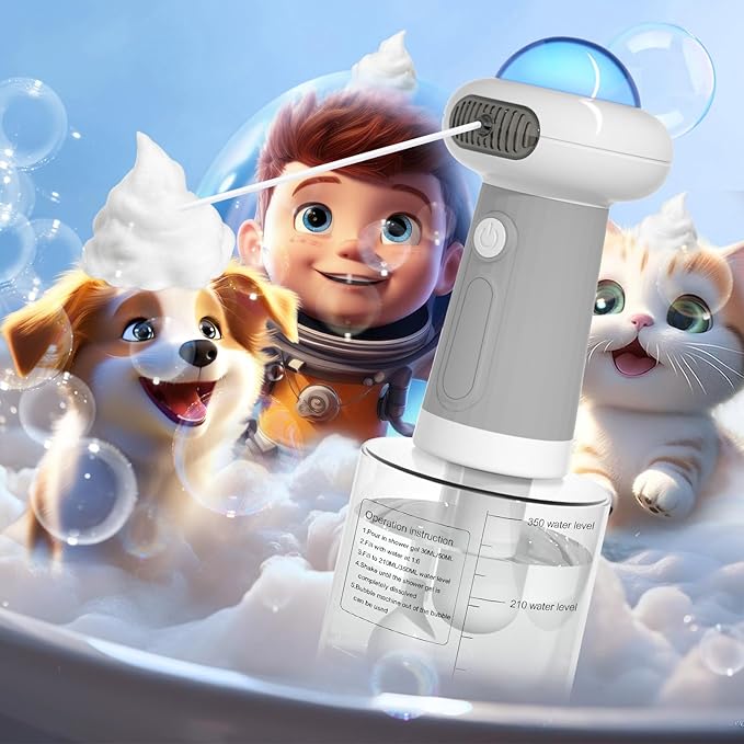 Electric Dog Shampoo Dispenser IPX7 Cat Shampoo Sprayer,Pet Bath Supplies Automatic Foaming Shampoo Dispenser for Dog Deep Cleaing Kitchen Sink Bathroom Grey-PawvioPets