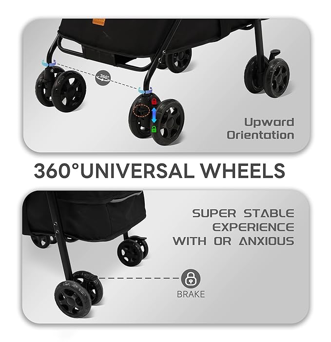 4 Wheels Pet Stroller,One-Click Folding Portable Folding Dog Cat Stroller,Sunshade, Storage Bag, Waterproof Oxford Fiber，Breathable and Visible Mesh for Small/Medium Pets up to 33 lbs,Black ﻿-PawvioPets